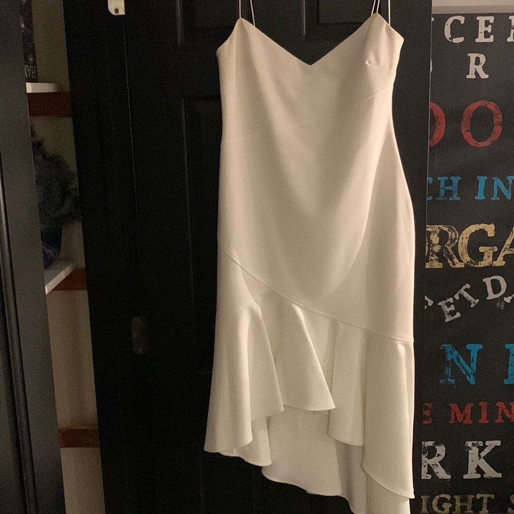WORN ONCE, white v-neck gown